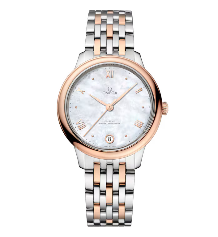 OMEGA De Ville Prestige 34mm Watch with Rose Gold and Stainless Steel Bracelet